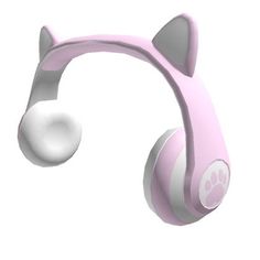 a pink and white cat earbud with ears on it's headphones