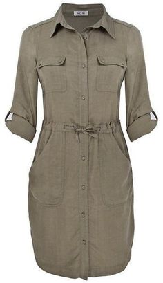 Khaki Shirt Dress, Kain Linen, Tencel Shirt, Khaki Shirt, Shirt Dress Style, Khaki Dress, Shirt Dresses, Mode Hijab