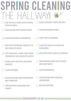 a spring cleaning checklist with the words, spring cleaning the hall way on it