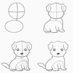 how to draw a dog with four different shapes