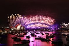 fireworks light up the sky over sydney harbour during new year's eve celebrations in australia