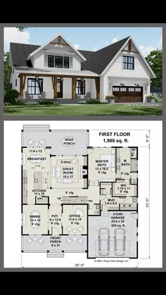 two story house plans with an open floor plan for the front and back of the house