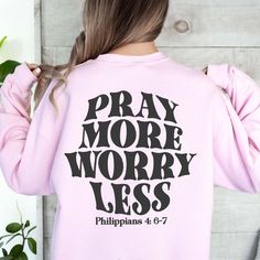 Find inner peace and comfort in our Pray More Worry Less sweatshirt. With its trendy back design, this cozy crew sweatshirt is a reminder to let go of worries and trust in the power of prayer. Designs are printed with direct to garment, high quality inks Pray More Worry Less, Pray More, The Power Of Prayer, Find Inner Peace, Worry Less, Finding Inner Peace, Power Of Prayer, Crew Shirt, Look Your Best