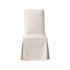 a white chair with a skirted seat cover on it's back and bottom