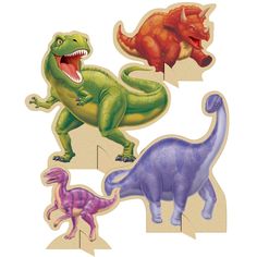 four different types of dinosaurs are shown in this image