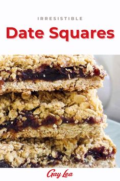 three bars stacked on top of each other with the words irresistible date squares above them