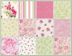 many different types of pink and green wallpapers with roses on the bottom half