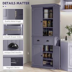 this is an image of a purple kitchen cabinet