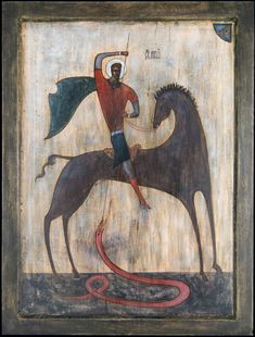 an old painting with a man on a horse