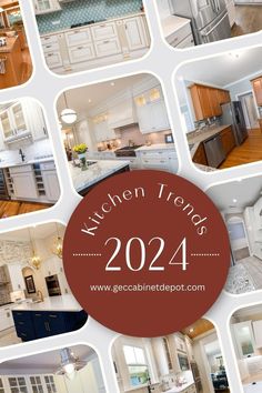 a bunch of pictures with the words kitchen trends in red and white overlaiding them