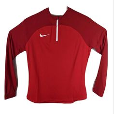 Womens Red Workout Pullover Medium 1/4 Zip Nike Dri-Fit Long Sleeve Shirt See Pictures For Details And Measurements. Nike Casual Top In University Red, Nike Sporty Tops In University Red, Nike Sporty University Red Tops, Nike University Red Long Sleeve Tops, Nike Red Sporty Tops, Nike Sporty Red Top, Red Long Sleeve Sports Top, University Red Long Sleeve Sporty Tops, University Red Long Sleeve Top