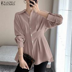 Korean Shirts, Chiffon Shirts, How To Fold Sleeves, Pleated Tops, Pleated Blouse, Elegant Shirt, Chiffon Shirt, Women Shirts Blouse, Slim Fit Shirt