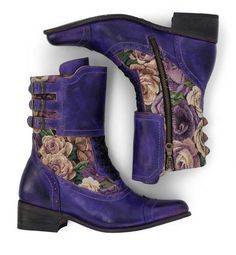 Short Boots | FAYE POISON RUSTIC/LILAC TAPESTRY | Oak Tree Farms Purple Tapestry, Wrap Heels, Riding Boot, Leather Riding Boots, Tree Farms, Purple Leather, Oak Tree, Crazy Shoes, Clothing Styles