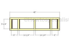 the plans for a bench with storage compartments and shelves on each side, including two doors