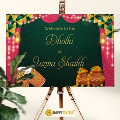 Dholki Ceremony Welcome Sign | Muslim Dholki Signage Board Design Ceremony Welcome Sign, Mehendi Decor Ideas