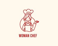 the woman chef logo is shown in red and white