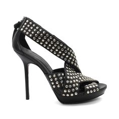 Burberry heels in black leather with silver studded straps, a peep-toe, and a back zip opening in silver hardware. Brand = Burberry Size = Women's 37EU Condition = 8/10, Very good. Some scuffing to back heels. Material = Leather Hardware = Silver Heel Height = 110mm SKU = 216-3132 Burberry Heels, Silver Heel, Leather Hardware, Silver Heels, Scarf Jewelry, Sneaker Collection, Dress With Boots, Silver Hardware, Resort Wear