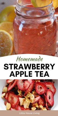 homemade strawberry apple tea in a mason jar