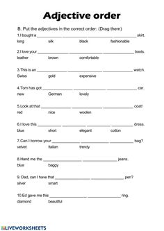 worksheet for the active order in english