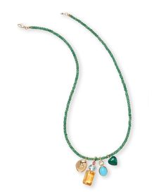 We re-imagined our customizable Mood Hoop concept for your neck! Wear our tiny beaded emerald necklace base solo or adorn it with our assortment of fine charms, featuring colorful gemstones, pearls, and 14k gold. This necklace comes in 16" and 18" lengths, with an elongated clasp for easier handling. Shop Fine Necklace Charms here. Topaz And Citrine, Mood Necklace, Puffy Heart Necklace, Fine Necklace, Colorful Gemstones, Necklace Charms, Gold Charms, Gold Charm Necklace, Pink Topaz