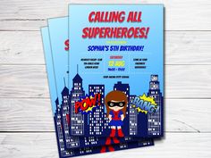 this is an image of a birthday card for a child's superhero themed party