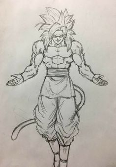 a drawing of the character gohan from dragon ball super saiyans, drawn in pencil