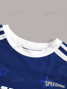 SHEIN USA Blue Three Stripes Tops For Summer, Blue Long Sleeve Tops With Three Stripes, Long Sleeve Cotton Top With Three Stripes, Cotton Long Sleeve Top With Three Stripes, Blue Cotton Tops With Three Stripes, Cotton Tops With Three Stripes Long Sleeve, Casual Long Sleeve Tops With Three Stripes, Women T Shirts, Crop Tee