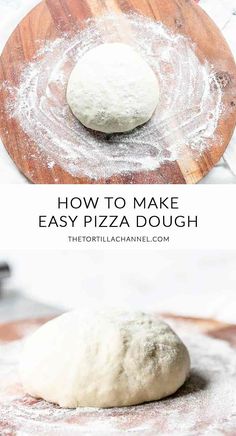 how to make easy pizza dough on a wooden cutting board