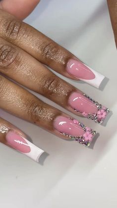 Nail Inspo Ideas Acrylic, Nail Ideas Girly, Nail Sets Ideas, Baddie Nails Summer, 16th Birthday Nail Ideas, Nail Sets Acrylic, Fake Nail Ideas, Pink Nails Christmas, Medium Length Nails Acrylic