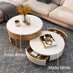 a living room with a couch, coffee table and bookshelf on the floor