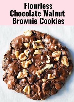 chocolate walnut brownie cookies with text overlay that reads flourless chocolate walnut brownie cookies