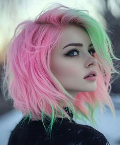 Silver And Pink Hair, Hair Color Designs, Aesthetic Hair Color, Pink And Green Hair, Galaxy Hair Color, Blue And Pink Hair, Pink Blonde, Exotic Hairstyles, Cute Hair Colors