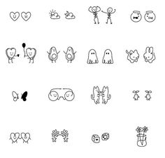 the different types of doodles are shown in black and white on a white background