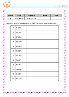 the printable worksheet for students to learn numbers and place them in order