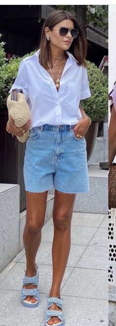 Parisian Chic Style, Winter Fashion Outfits Casual, Casual Outfit Inspiration, Bermuda Jeans, Trendy Fashion Tops, Blue Denim Shorts, Looks Chic, Basic Outfits, Outfits Casuales