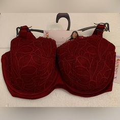 Joyspun Size 38 Ddd Balconette Bra Lace Underwire Adjustable Four Row Hook-And-Eye Closure At Back *Pictures Of Model Are To Show A Better Idea Of Fit And Not Color. Bra Is A Red More Maroon Shade. (Model Is Wearing A Merlot Shade) Red Bra With Removable Pads, Red Full Cup Bra With Removable Pads, Red Push-up Bra With Medium Support, Red Fitted Bra With Padded Cups, Fitted Red Bra With Padded Cups, Red Bra With Medium Bust Support, Fitted Red Underwire Bra, Fitted Red Padded Bra, Red Lace Bralette