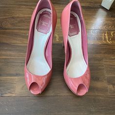 Beautiful Dior 5 Inch Patent Leather Peep Toe Platform, Resoled, In Overall Great Condition Size 38/8 Pink Peep, Dior Pink, Mauve Pink, Dior Shoes, Christian Dior, Patent Leather, Dior, Women Shoes, Leather