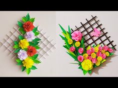 two pictures with flowers on the wall and one is made out of paper mache