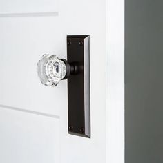 an open door with a glass knob on it