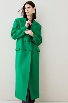 Presenting The Karen Millen X 18.01London Collaboration, An Optimistic, Brightly Hued Capsule Collection Of Outerwear. Designed To Make A Statement, Expect Bold Colour Clashing In A Spectrum Of Shades.Crafted With Rich Manteco Italian Wool For A Sumptuously Soft Feel, This Maxi Coat Is Both Practical And Luxurious. The Oversized Fit Is Enriched With A Vibrant Green Hue, Adding A Dose Of Dopamine To Your Winter Wardrobe.Manteco Italian Woolsignature Km Buttonsoversized Fitlongline Silhouetteflap Maxi Coat, Green Coat, Vibrant Green, Capsule Collection, Karen Millen, Sleeve Detail, Fashion Face, Sewing Inspiration, Winter Wardrobe