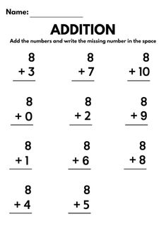 addition worksheet with numbers and the missing number in the space for kids to use