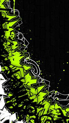 a black and green background with graffiti on it