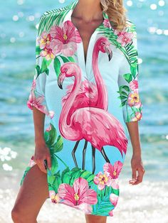 Multicolor Beach Dress For Spring Holiday, Multicolor Long Sleeve Vacation Dresses, Long Sleeve Multicolor Dresses For Vacation, Summer Long Sleeve Printed Beach Dress, Multicolor Long Sleeve Beach Dress, Multicolor Hawaiian Printed Dress, Hawaiian Multicolor Printed Dress, Long Sleeve Multicolor Beach Dress, Tropical Long Sleeve Beach Dress