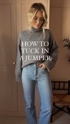 *sound on*!! How to tuck in your jumpers without bunching 💗 I posted this on TT the other day so thought I’d share on here too so you can… | Instagram Jumper Tucked In Jeans, Grey Oversized Jumper Outfit, Oversized Jumper And Jeans, Jeans And A Jumper Outfit, Mom Jeans And Jumper Outfit, Black Jumper Blue Jeans Outfit, Black Jumper And Jeans Outfit, Grey And Blue Jeans Outfit, Shirts Under Jumpers Outfit