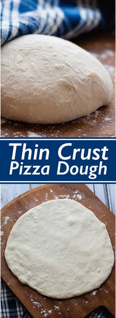 two pictures showing the process of making thin crust pizza dough