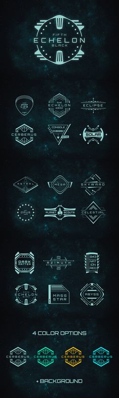 a bunch of different types of logos on a black background