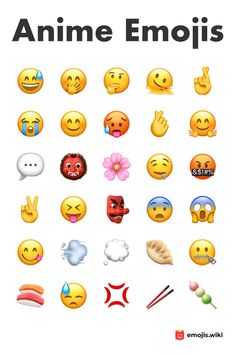 an image of various emoticions with the words anime emojis on them