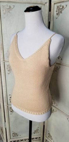 90s Biege Camisole Moda International Size Small - Etsy Beige Cotton Camisole With Tank Straps, Fitted Cream Knit Tank Top, Beige Cotton Tank Top With Spaghetti Straps, Beige Cotton Spaghetti Strap Tank Top, Beige Knit Cami Tank Top, Vintage Fitted Tank Top With Spaghetti Straps, Beige Cotton Camisole With Spaghetti Straps, Fitted Vintage Tank Top With Spaghetti Straps, Fitted Beige Cotton Camisole