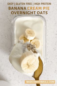 a spoon full of yogurt and banana slices