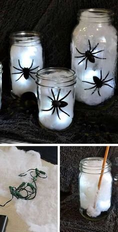 the spider light centerpiece is made from mason jars